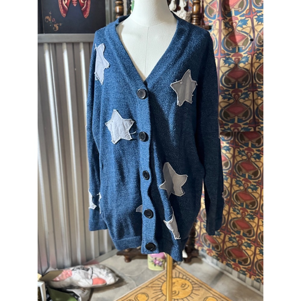 Coraline Star‎ Appliqué Blue Knit Cardigan Sweater Size 5